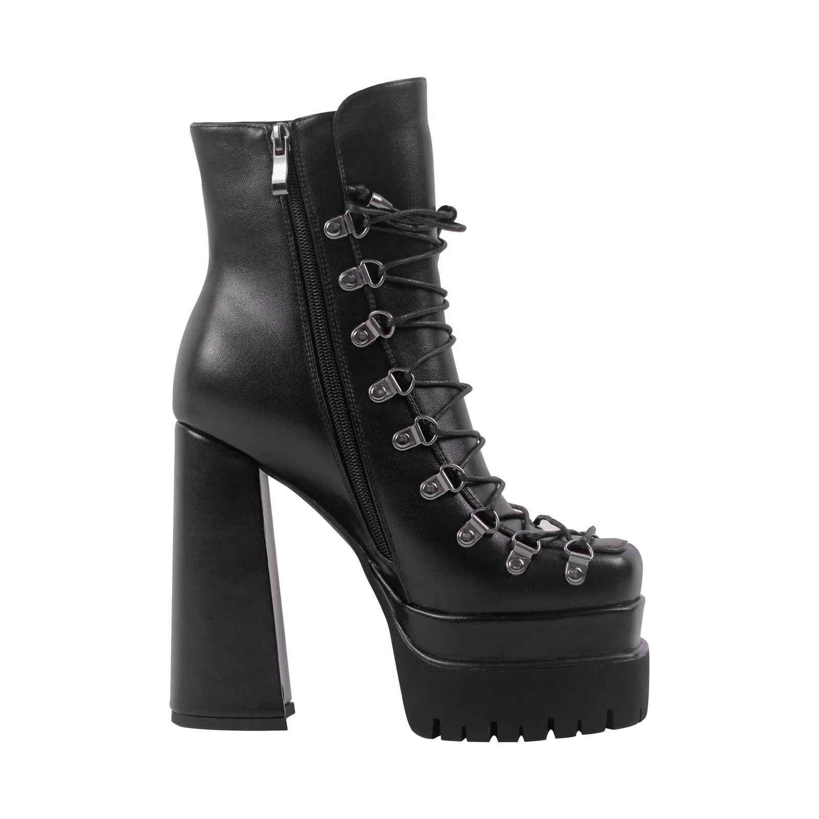 Double Platform Side Zipper Lace-up Ankle Boots sold by Onlymaker product image thumbnail 3