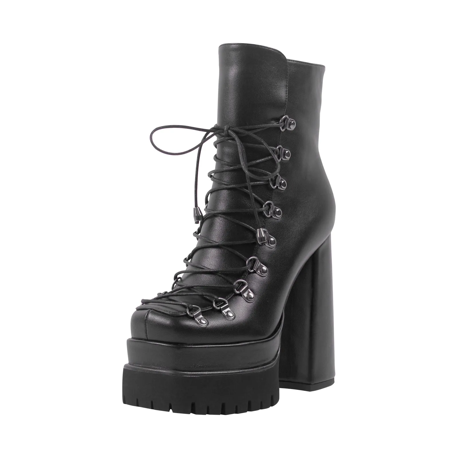 Double Platform Side Zipper Lace-up Ankle Boots sold by Onlymaker product image thumbnail 2