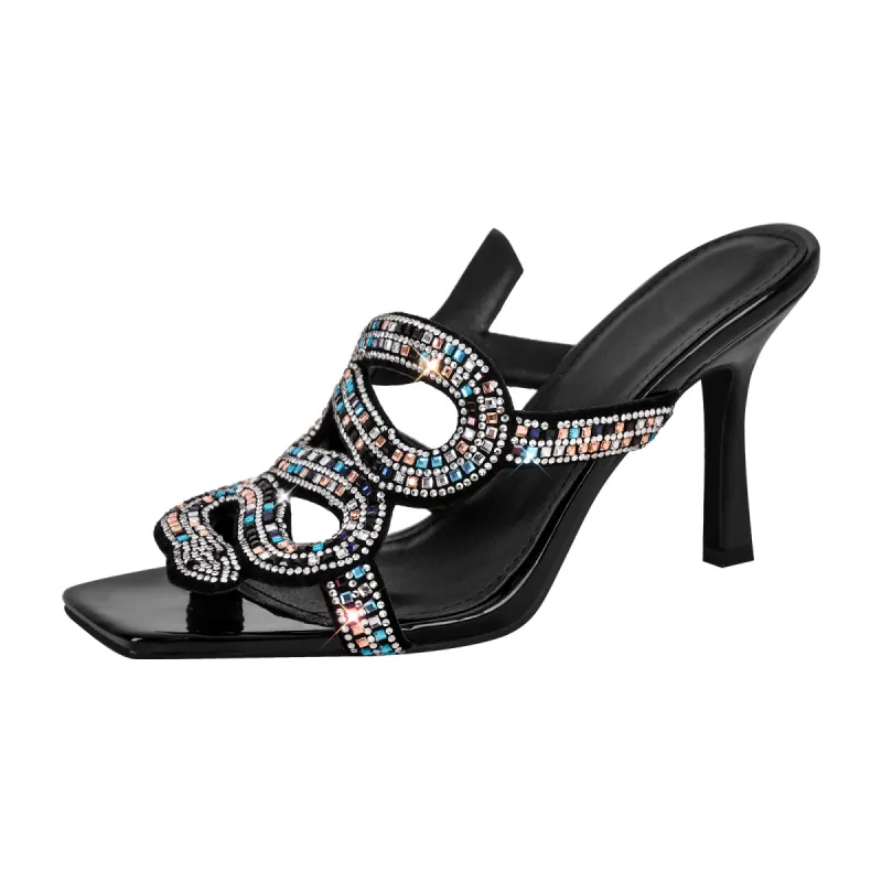 Rhinestone Strap Square Toe High Heel Sandals sold by Onlymaker