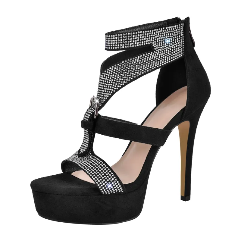 Platform Rhinestone Strap Round Toe High Heel Sandals sold by Onlymaker