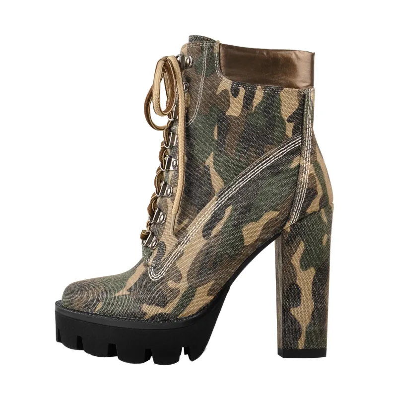 Camouflage Round Toe Platform Chunky Heels Ankle Boots sold by Onlymaker