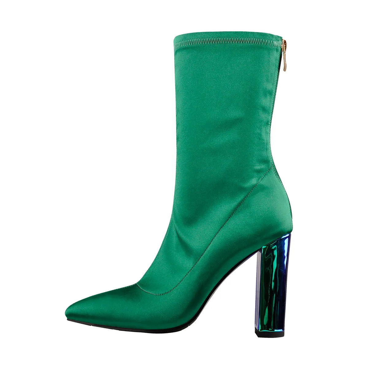 Breathable Pointed Toe Chunky Heels Green Ankle Boots sold by Onlymaker