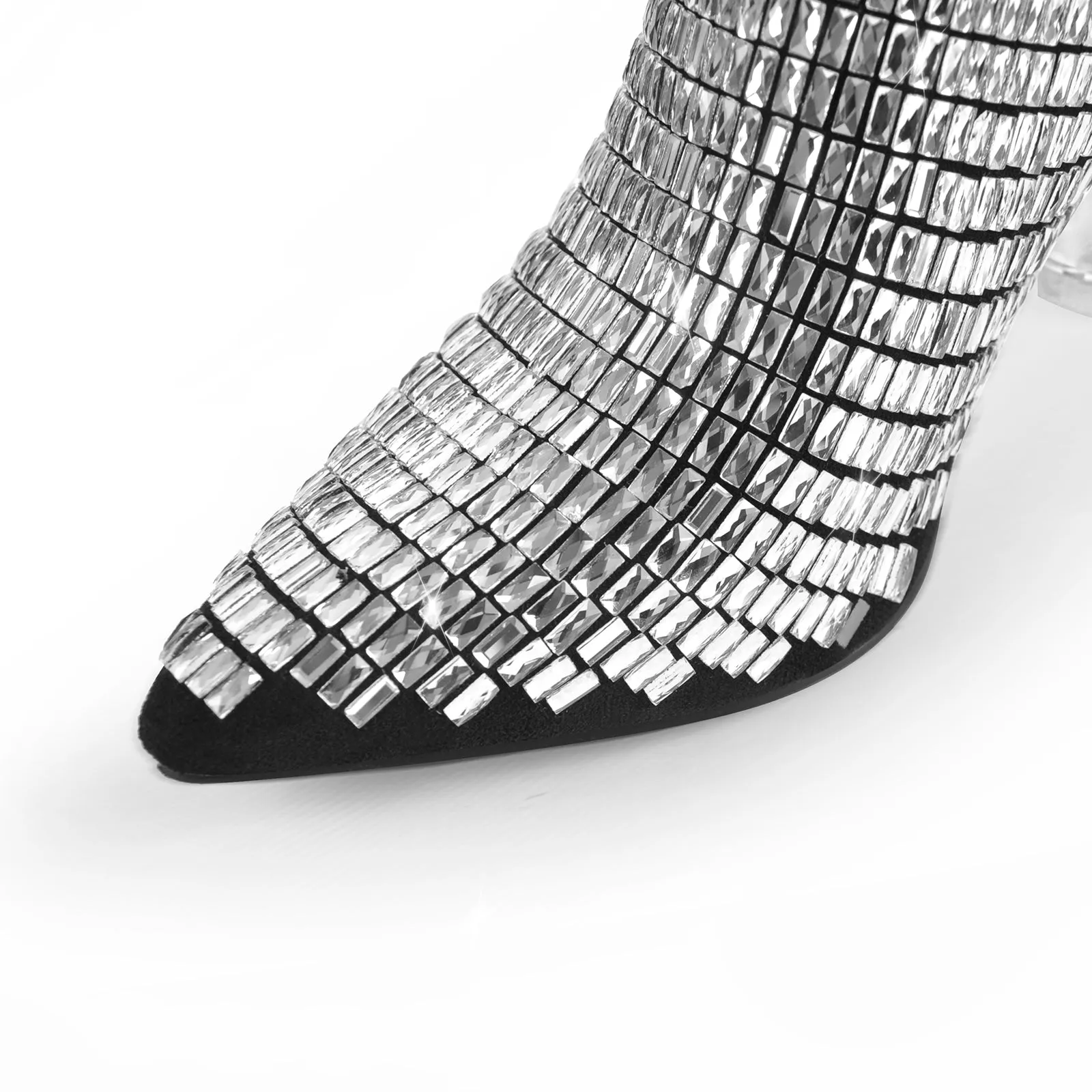 Rhinestone Pointed Toe Clear Chunky Heel Ankle Boots sold by Onlymaker product image thumbnail 5
