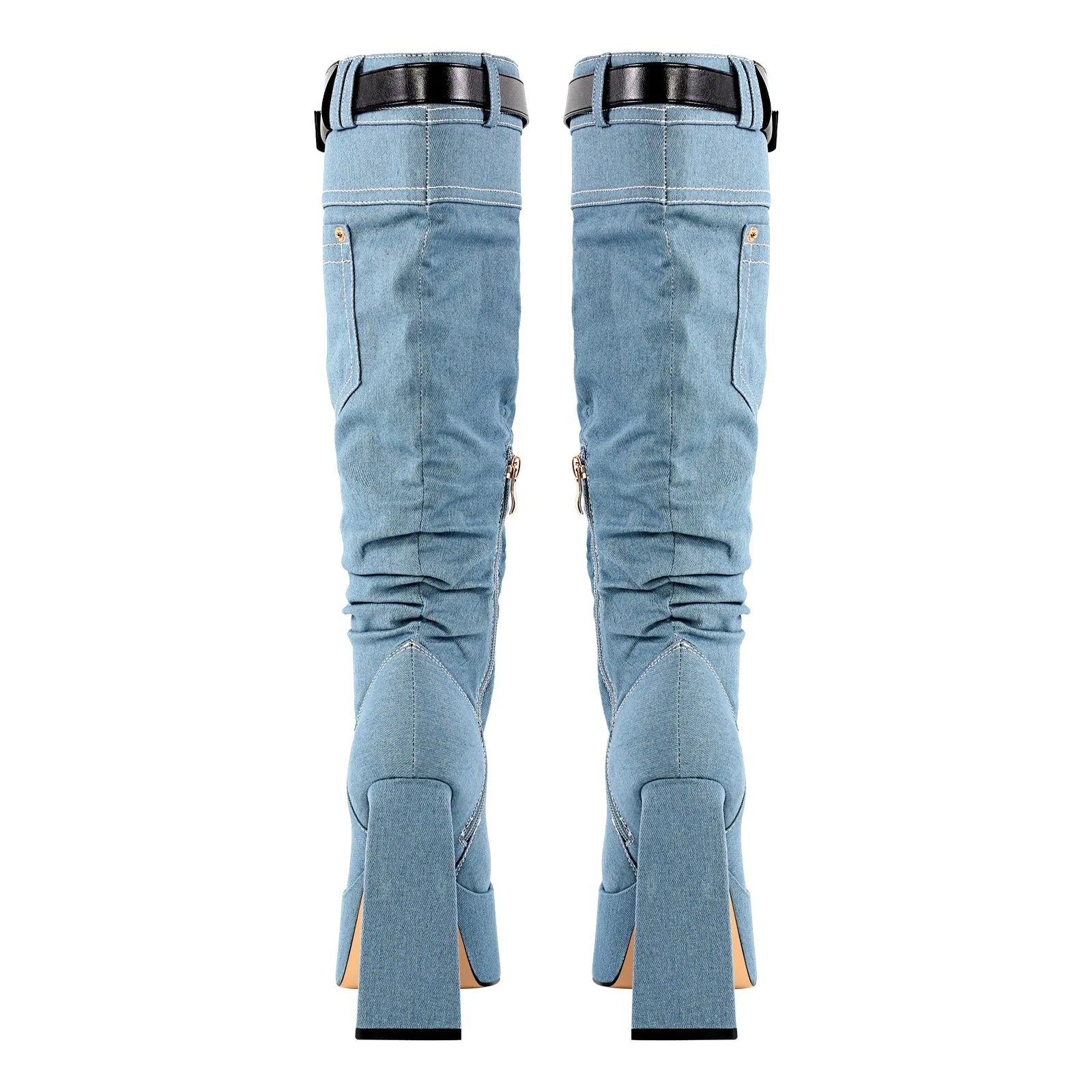 Denim Square Toe Chunky Heel Platform Boots sold by Onlymaker product image thumbnail 4