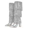 Pointed Toe Chunky Heel Fringe Sequin Boots sold by Onlymaker