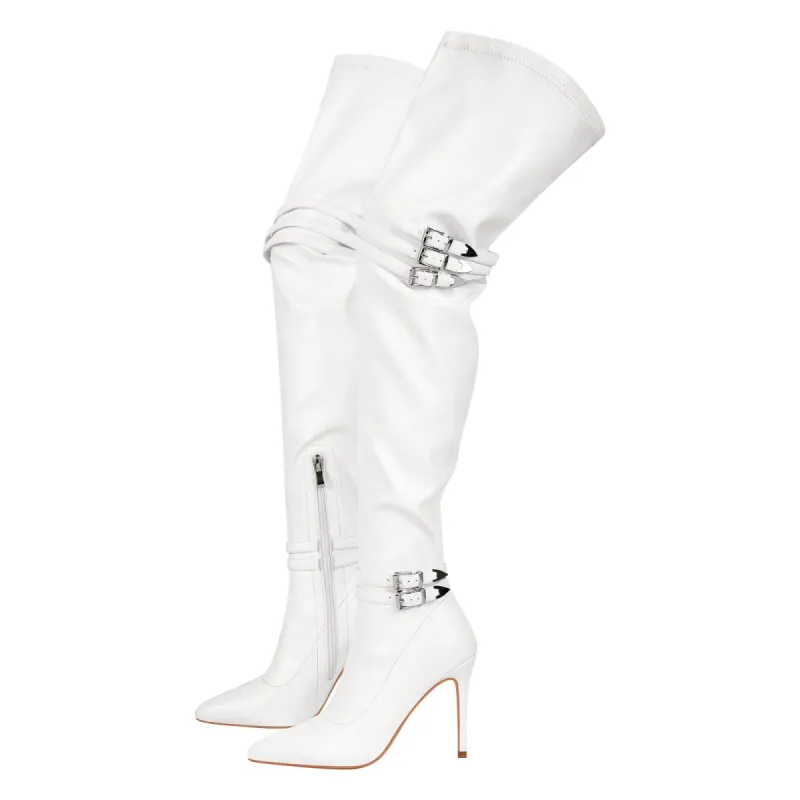 Pointed Toe Stiletto Buckle Over The Knee Boots sold by Onlymaker