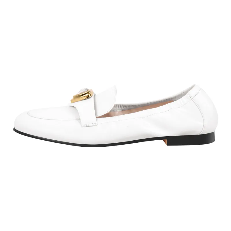 White Round Toe Leather Flats sold by Onlymaker