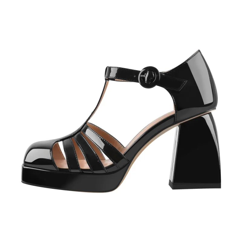 Square Patent Black Chunky Heels Pumps sold by Onlymaker