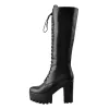 Round Toe Chunky Heel Lace up Platform Knee Boots sold by Onlymaker