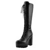 Round Toe Chunky Heel Lace up Platform Knee Boots sold by Onlymaker