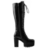 Round Toe Chunky Heel Lace up Platform Knee Boots sold by Onlymaker