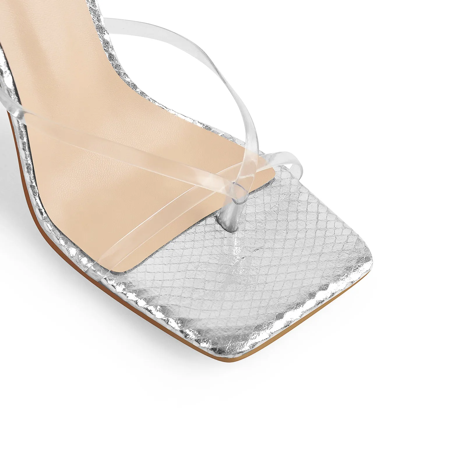 Silver Square Toe Metal Chain Tapered Heel Sandals sold by Onlymaker product image thumbnail 4