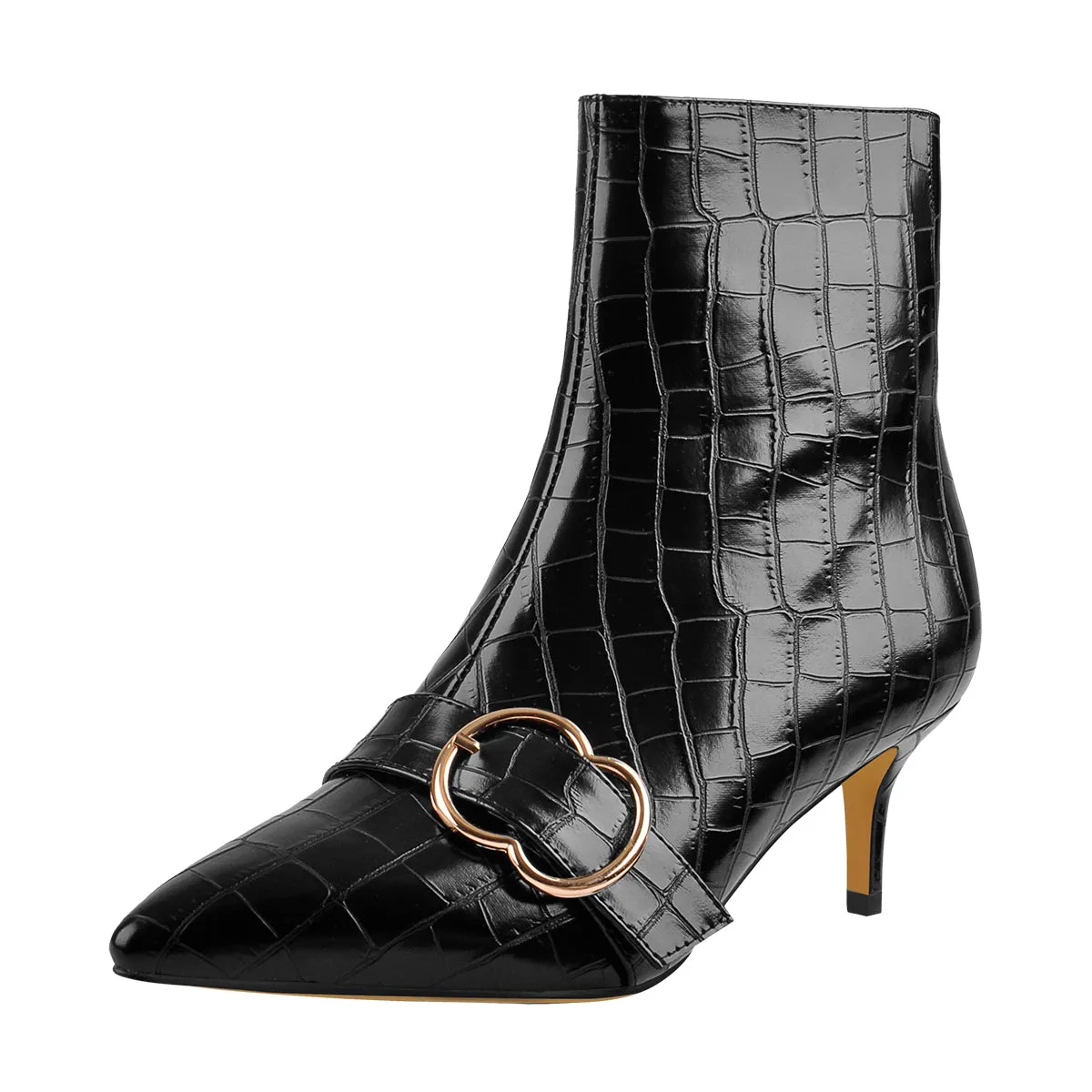 Pointed Toe Stone Pattern Kitten Heel Single Strap Booties sold by Onlymaker