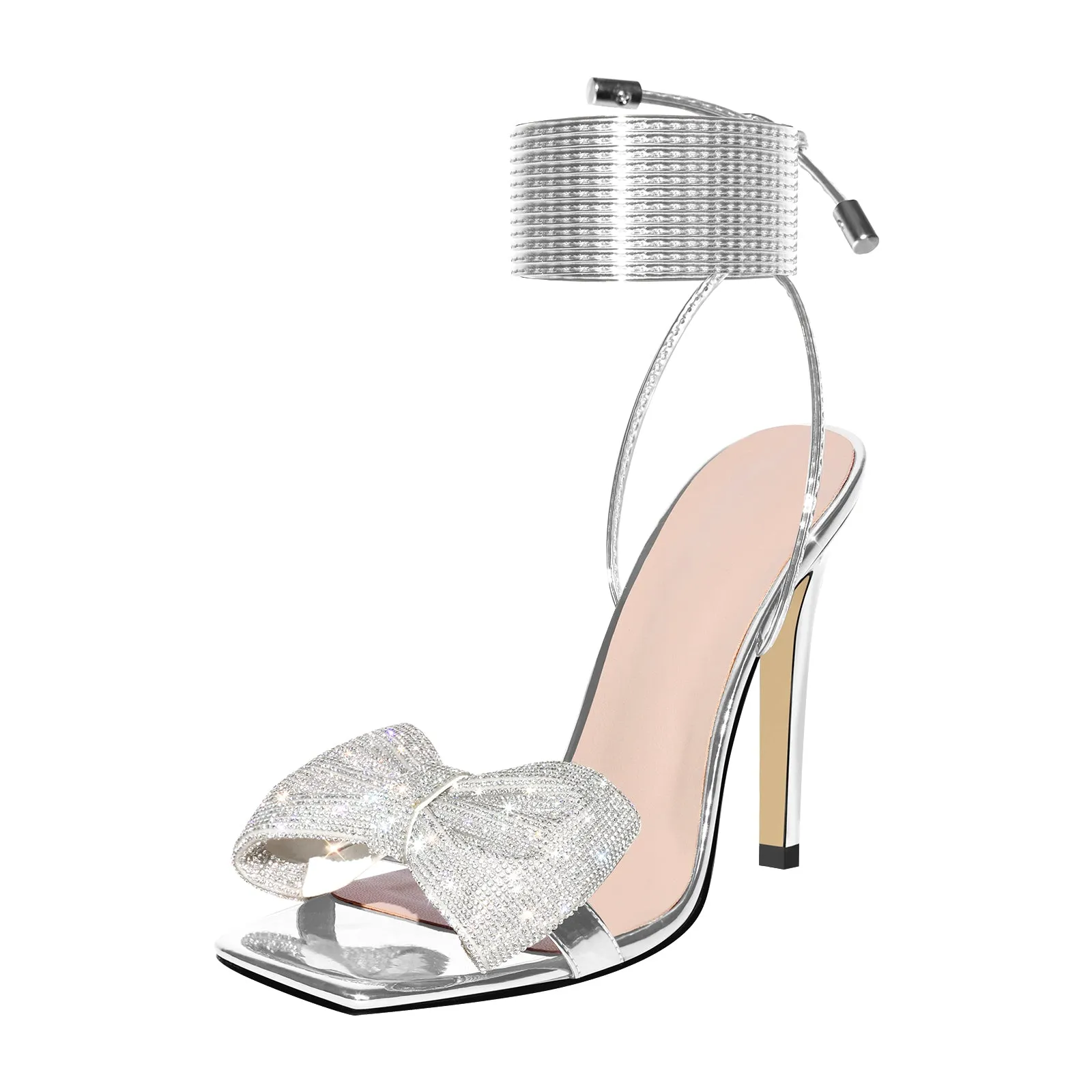 Rhinestone Square Toe Stiletto Ankle Strap Sandals sold by Onlymaker product image thumbnail 3