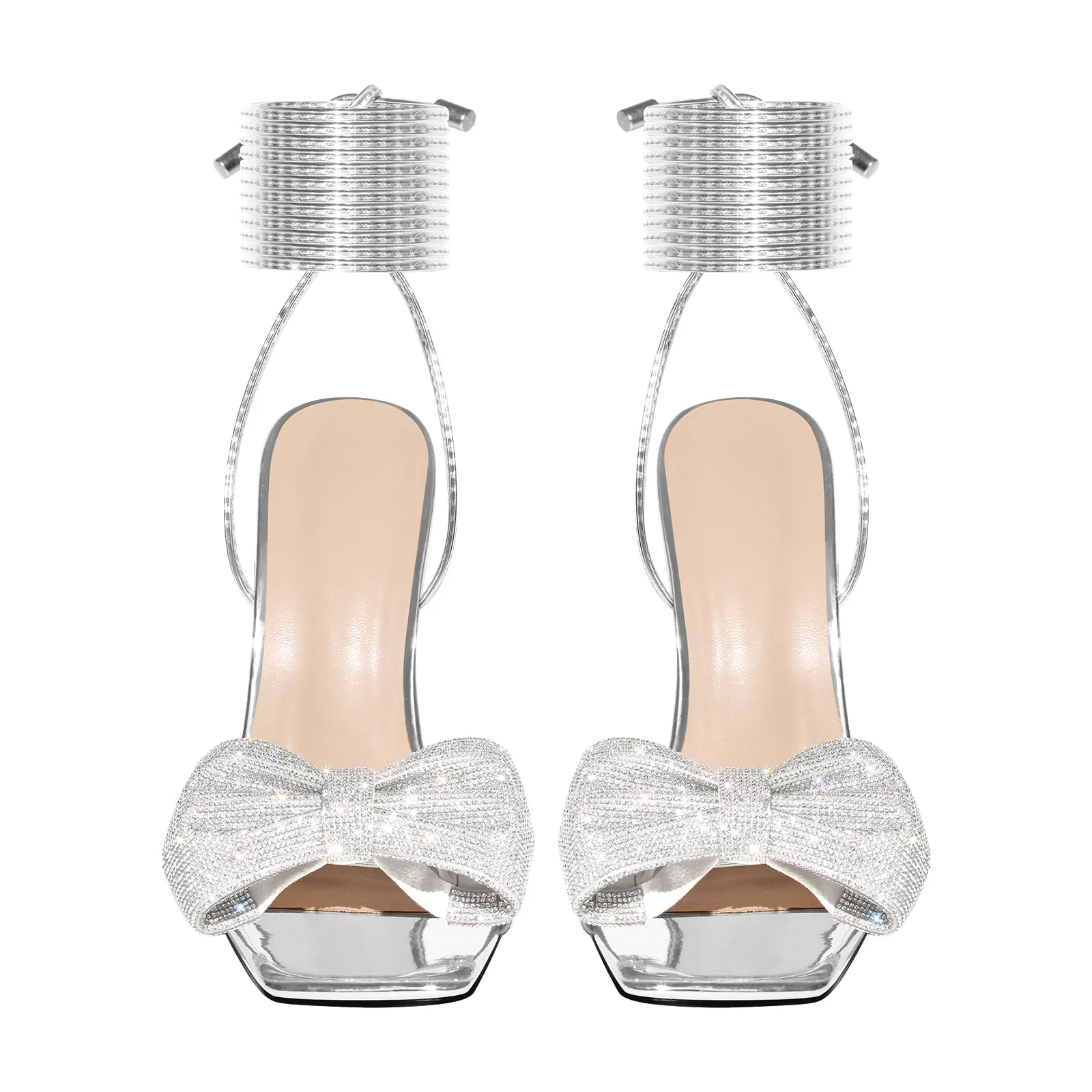 Rhinestone Square Toe Stiletto Ankle Strap Sandals sold by Onlymaker product image thumbnail 4