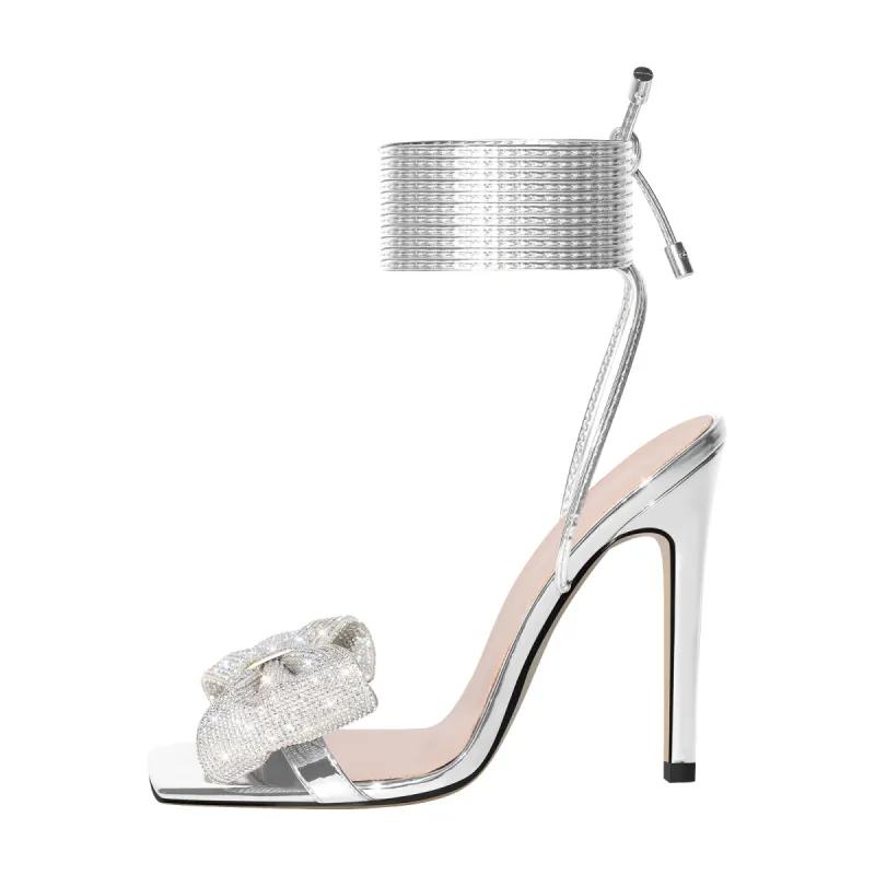 Rhinestone Square Toe Stiletto Ankle Strap Sandals sold by Onlymaker