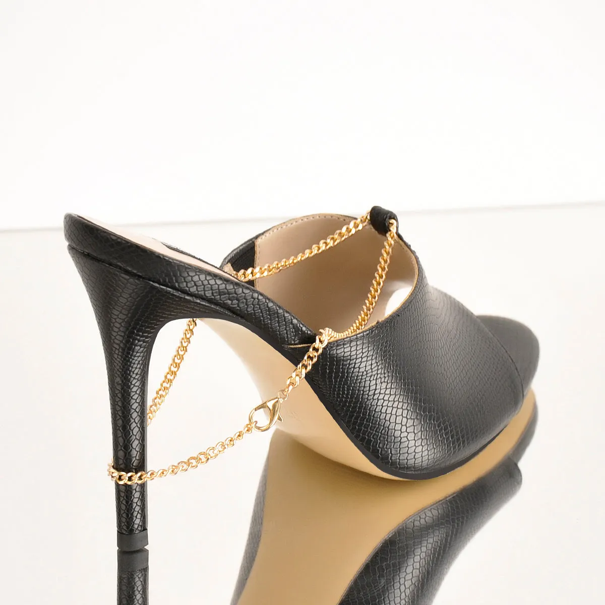 Black Snake Golden Chain Open Toe Sandals Mules sold by Onlymaker product image thumbnail 3
