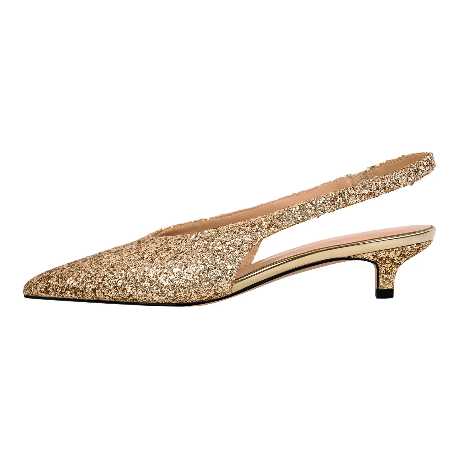 Glitter Pointed Toe Kitten Heel Slingback Pumps sold by Onlymaker