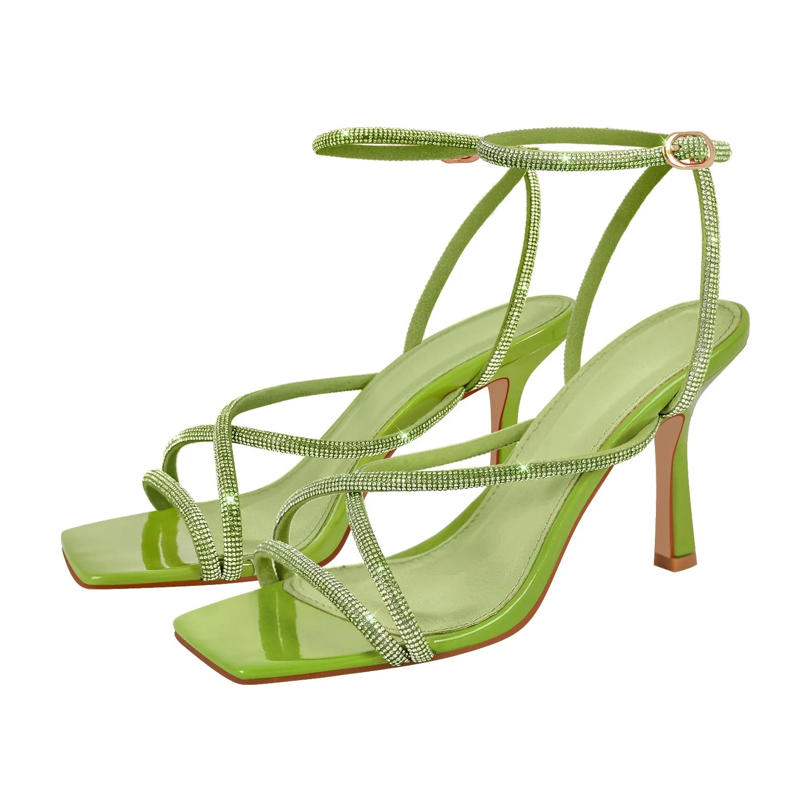 Square Toe Rhinestone Ankle Strap Stiletto Sandals sold by Onlymaker product image thumbnail 2