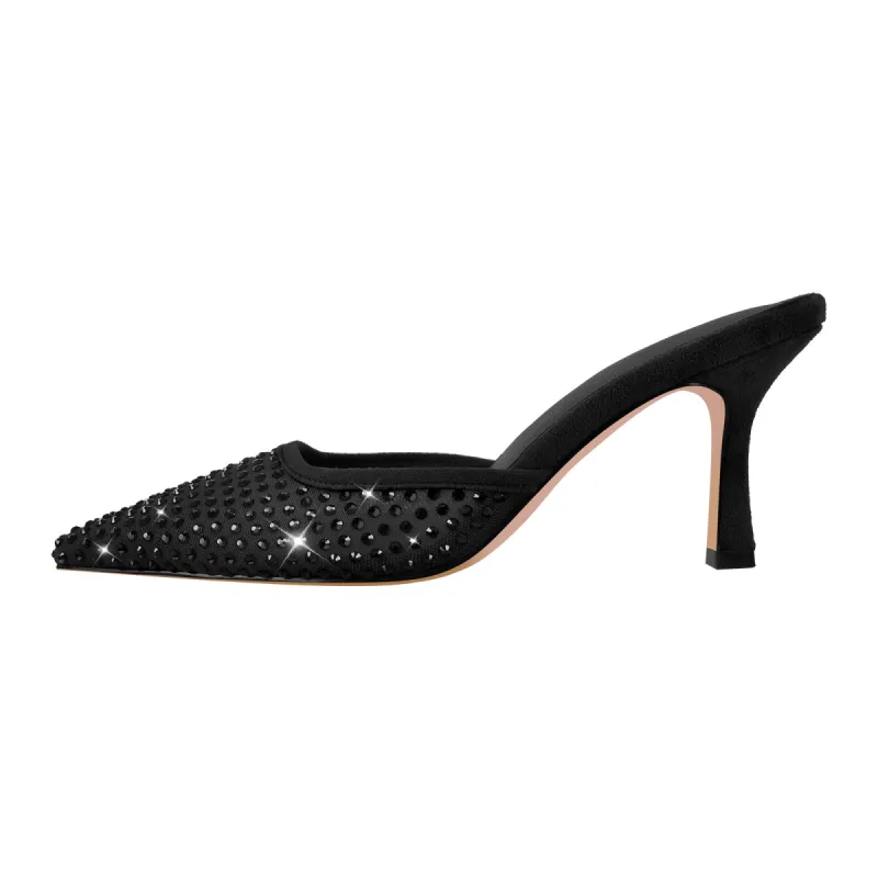 Pointed Toe Rhinestone Slip On Mules sold by Onlymaker
