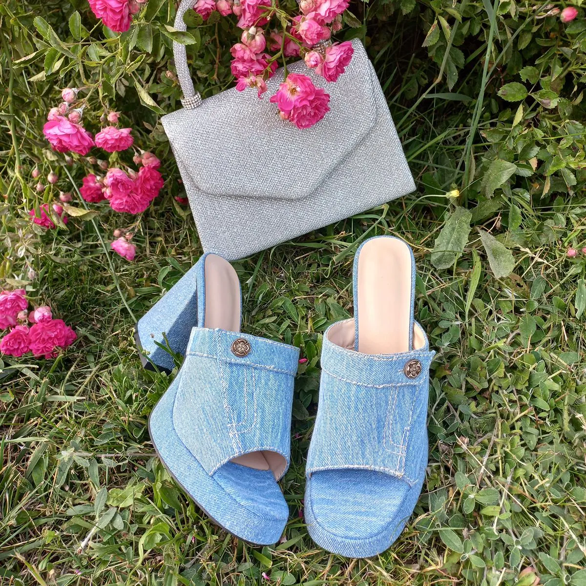 Denim Round Toe Platform Chunky Heel Sandals sold by Onlymaker product image thumbnail 2