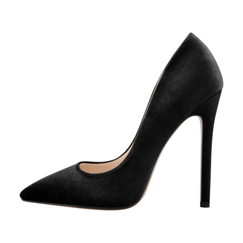 Pointed Toe Stiletto Slip-On Black Velvet Pumps sold by Onlymaker