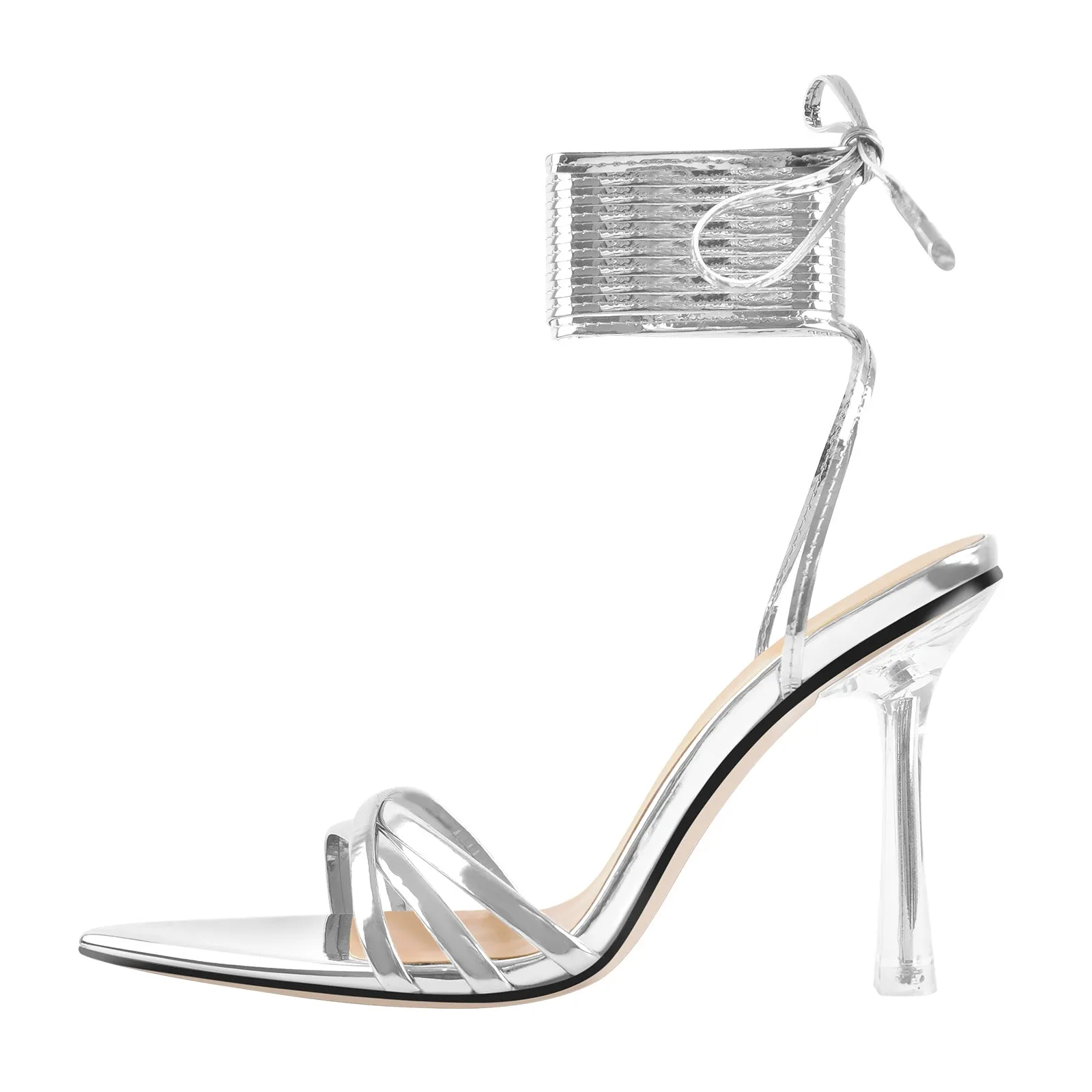 Pointed Toe Strap Lace Up Clear Heel Sandals sold by Onlymaker product image thumbnail 5