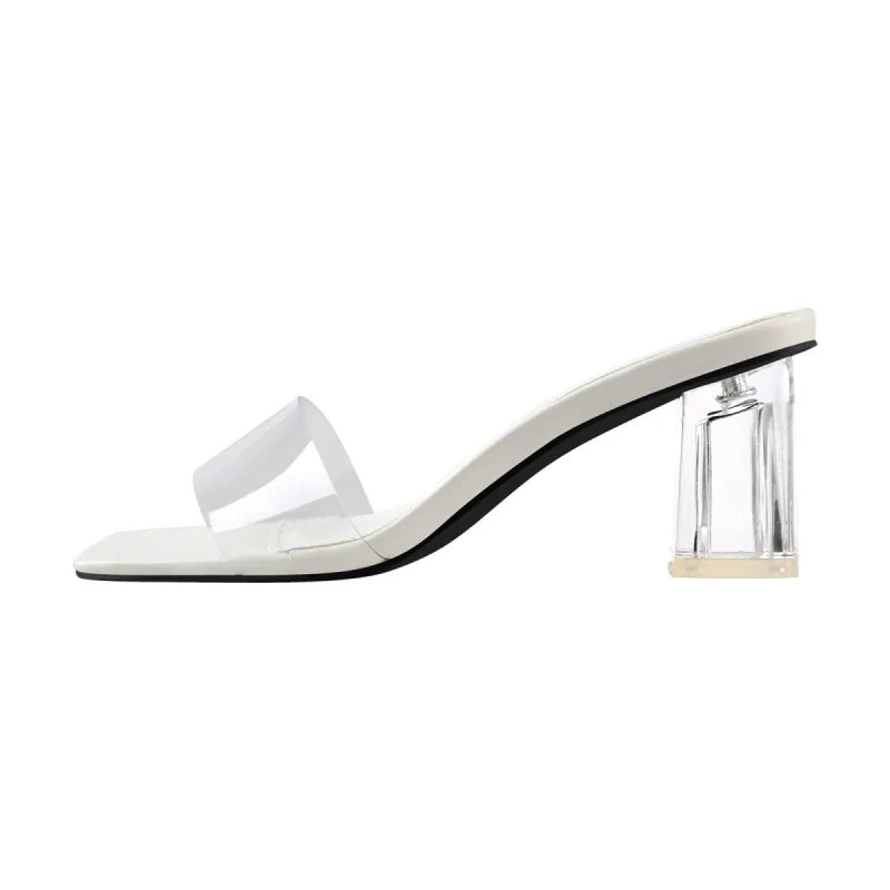Black White Clear Chunky Low Heel Sandals Mules sold by Onlymaker