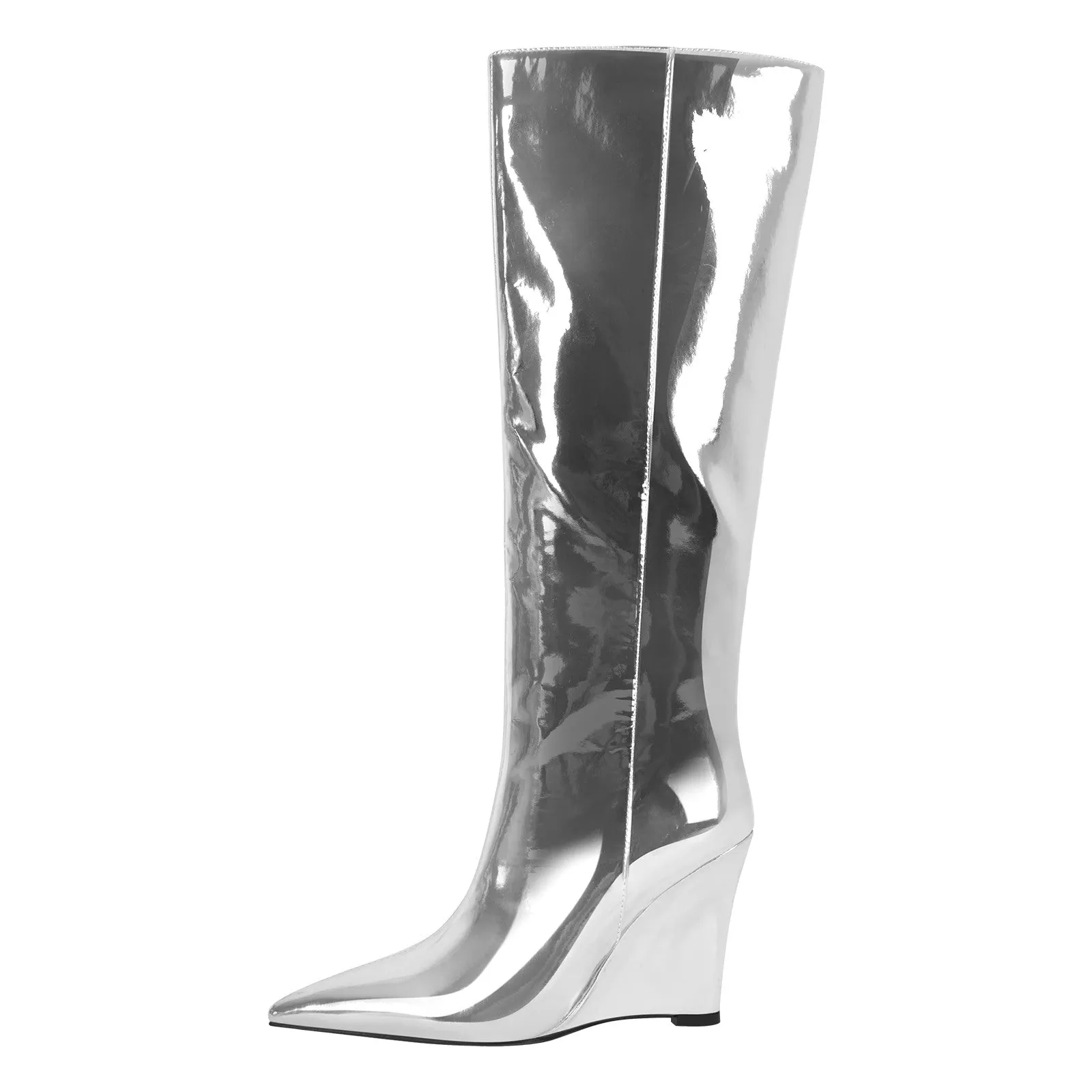 Pointed Toe Metallic Wedge Heel Knee High Boots sold by Onlymaker