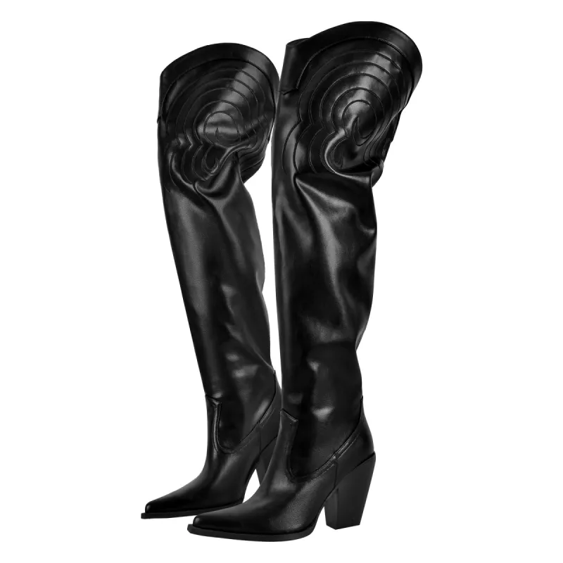 Chunky Heel Over The Knee Western Boots sold by Onlymaker