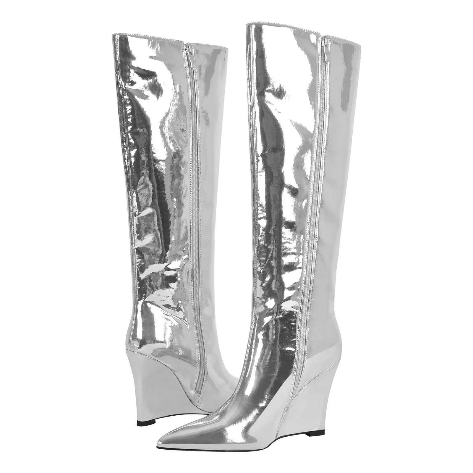 Pointed Toe Metallic Wedge Heel Knee High Boots sold by Onlymaker product image thumbnail 4