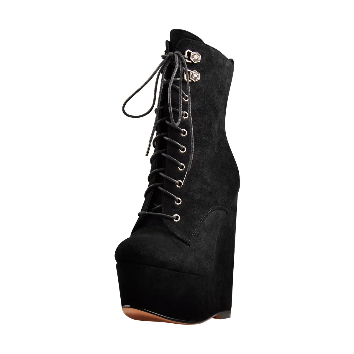 Black Suede Lace Up Platform Wedges Ankle Boots sold by Onlymaker product image thumbnail 2