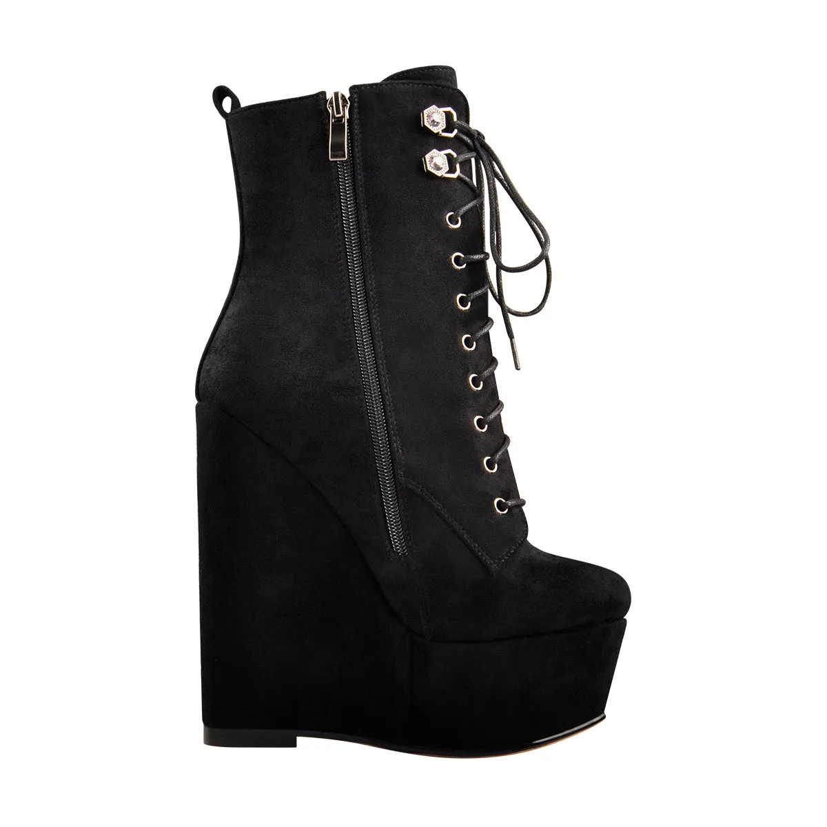 Black Suede Lace Up Platform Wedges Ankle Boots sold by Onlymaker product image thumbnail 3