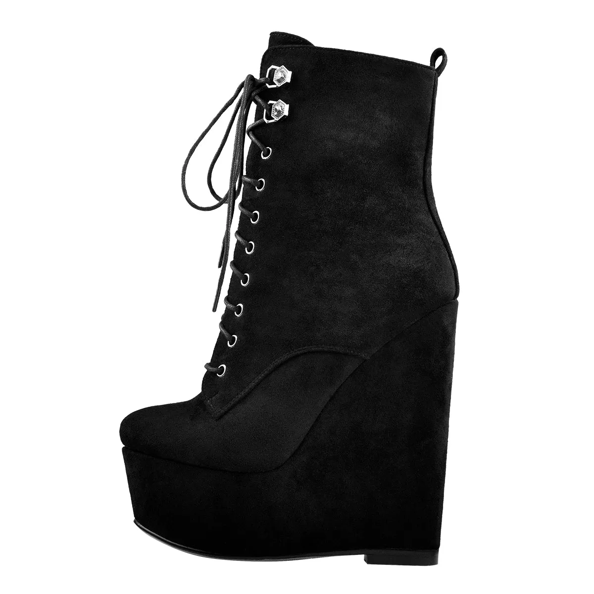 Black Suede Lace Up Platform Wedges Ankle Boots sold by Onlymaker