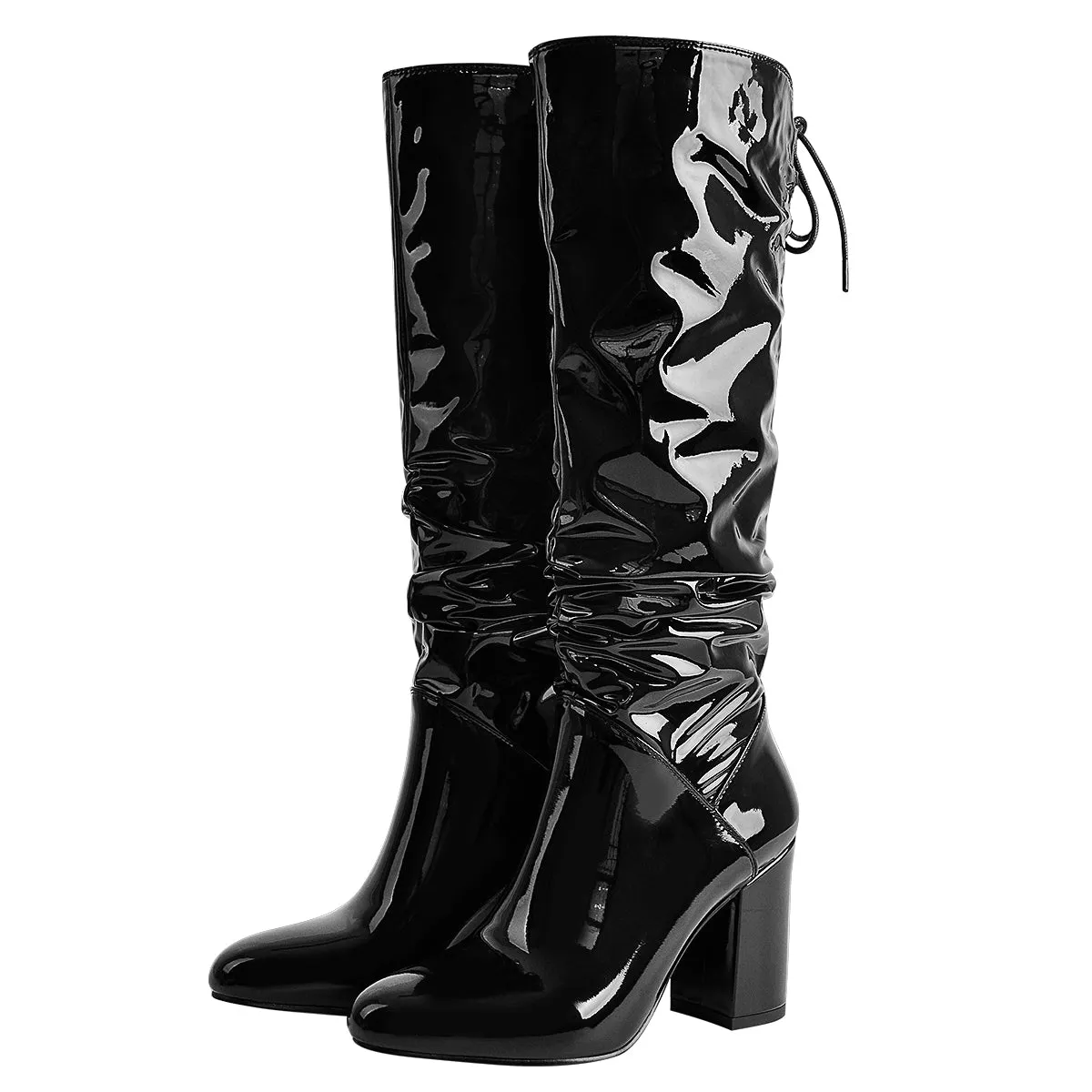 Black Patent Leather Chunky Heels Boots sold by Onlymaker product image thumbnail 4