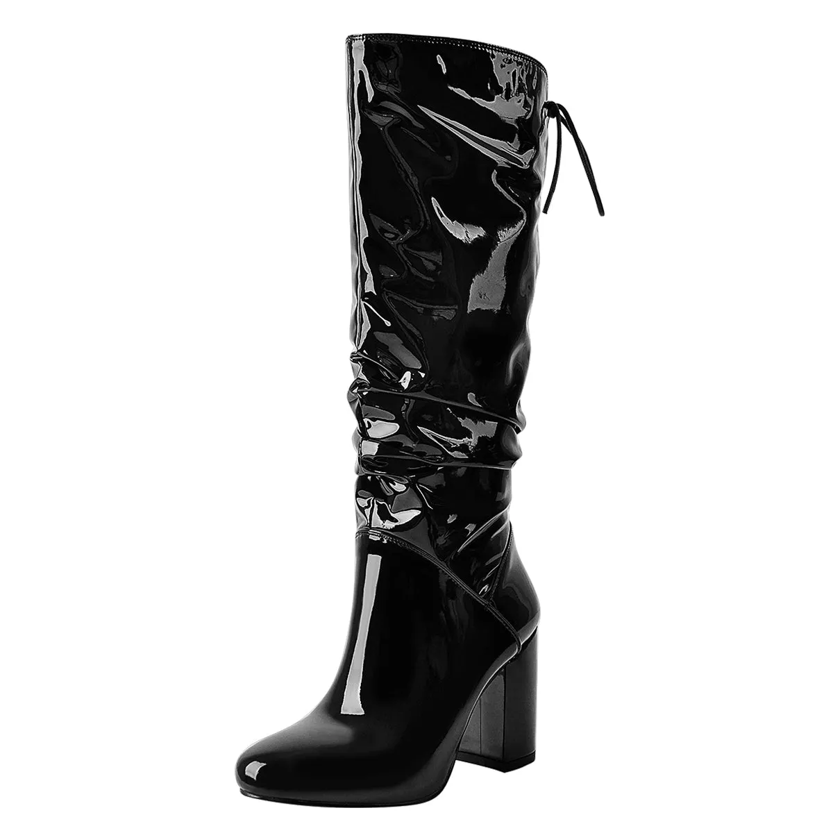 Black Patent Leather Chunky Heels Boots sold by Onlymaker product image thumbnail 3