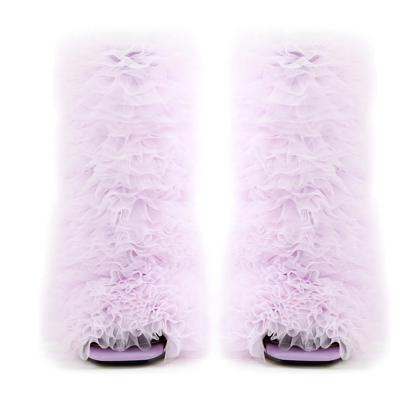 Purple Ruffled Lace Open Toe Stiletto Ankle Boots sold by Onlymaker product image thumbnail 3