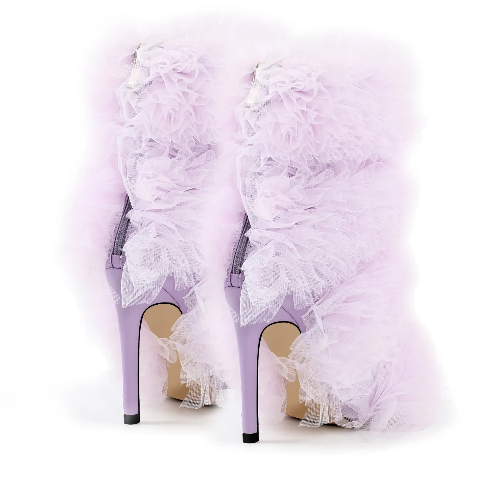 Purple Ruffled Lace Open Toe Stiletto Ankle Boots sold by Onlymaker product image thumbnail 4