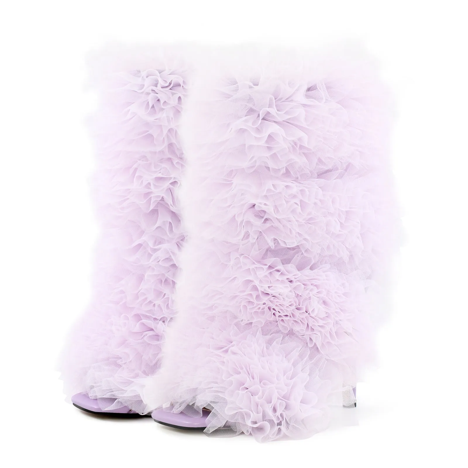Purple Ruffled Lace Open Toe Stiletto Ankle Boots sold by Onlymaker product image thumbnail 2