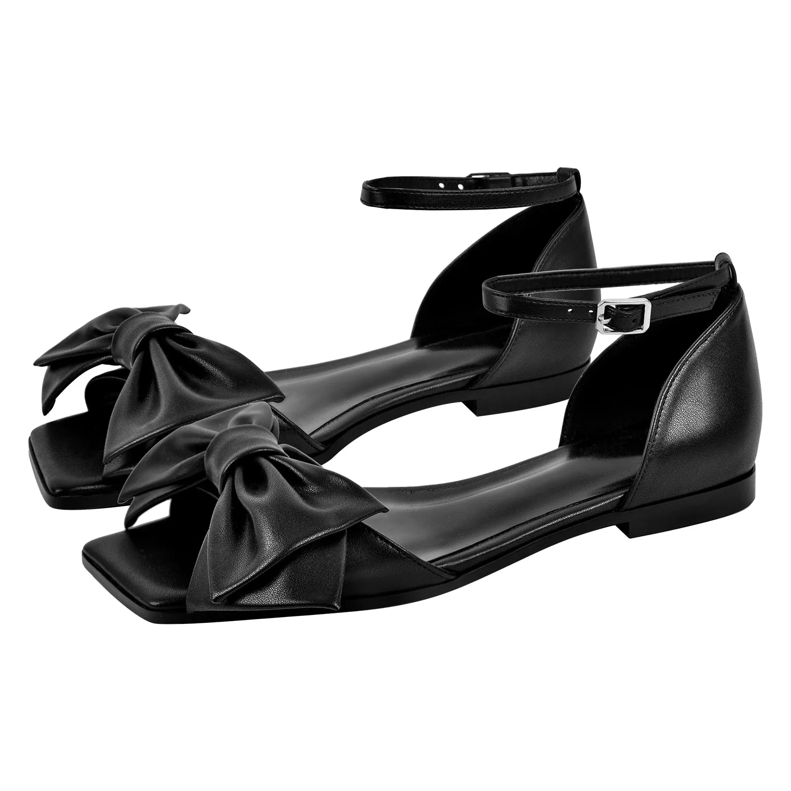 Metallic Bow Peep Toe Buckle Strap Flats sold by Onlymaker product image thumbnail 3