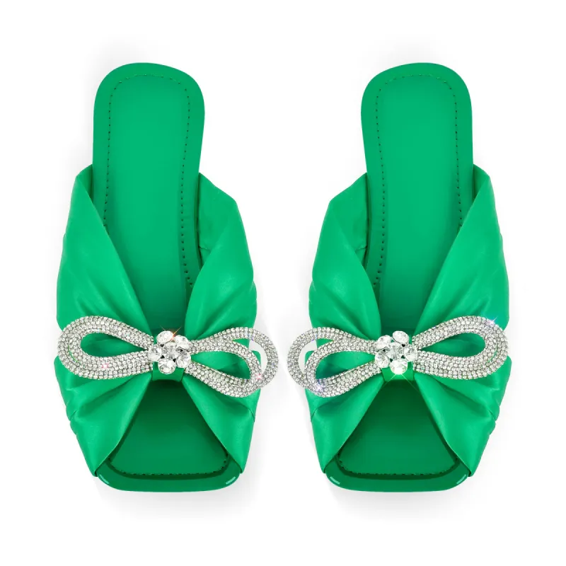 Flat Rhinestone Bow Sandals Slippers made by Onlymaker