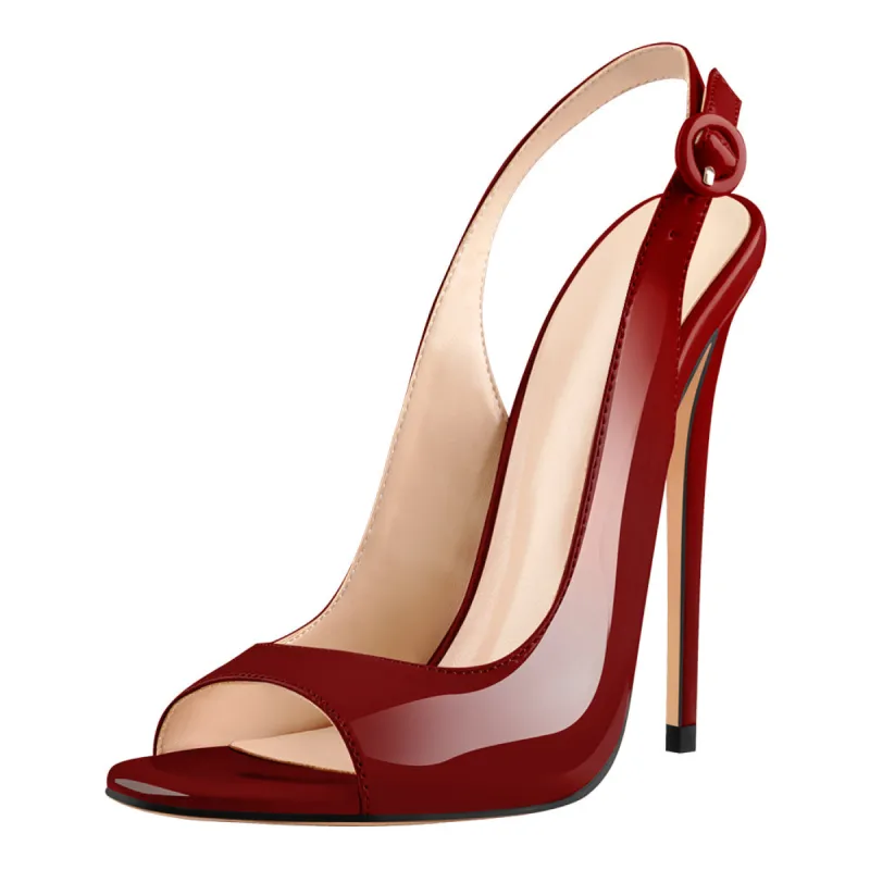 Burgundy Gradient Open Toe High Heels Slingback Sandals sold by Onlymaker