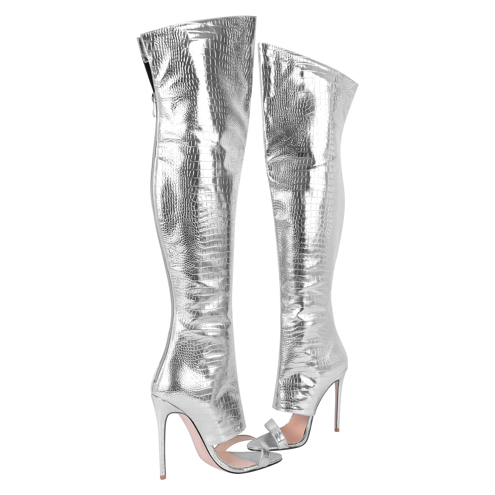 Crocodile Round Toe Zipper Stiletto Over The Knee Boots sold by Onlymaker product image thumbnail 3