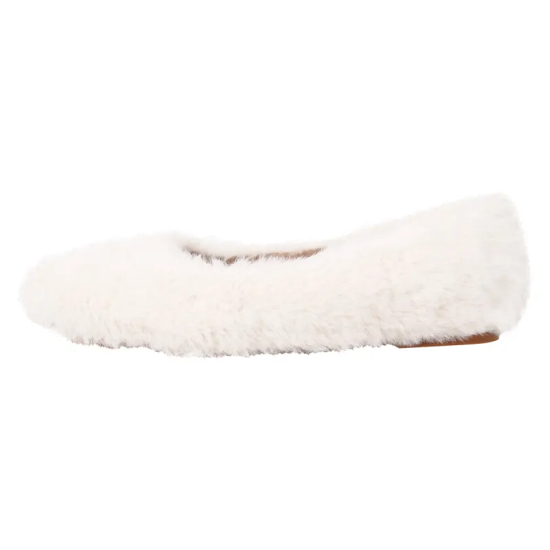 White Fluffy Round Toe Flats sold by Onlymaker