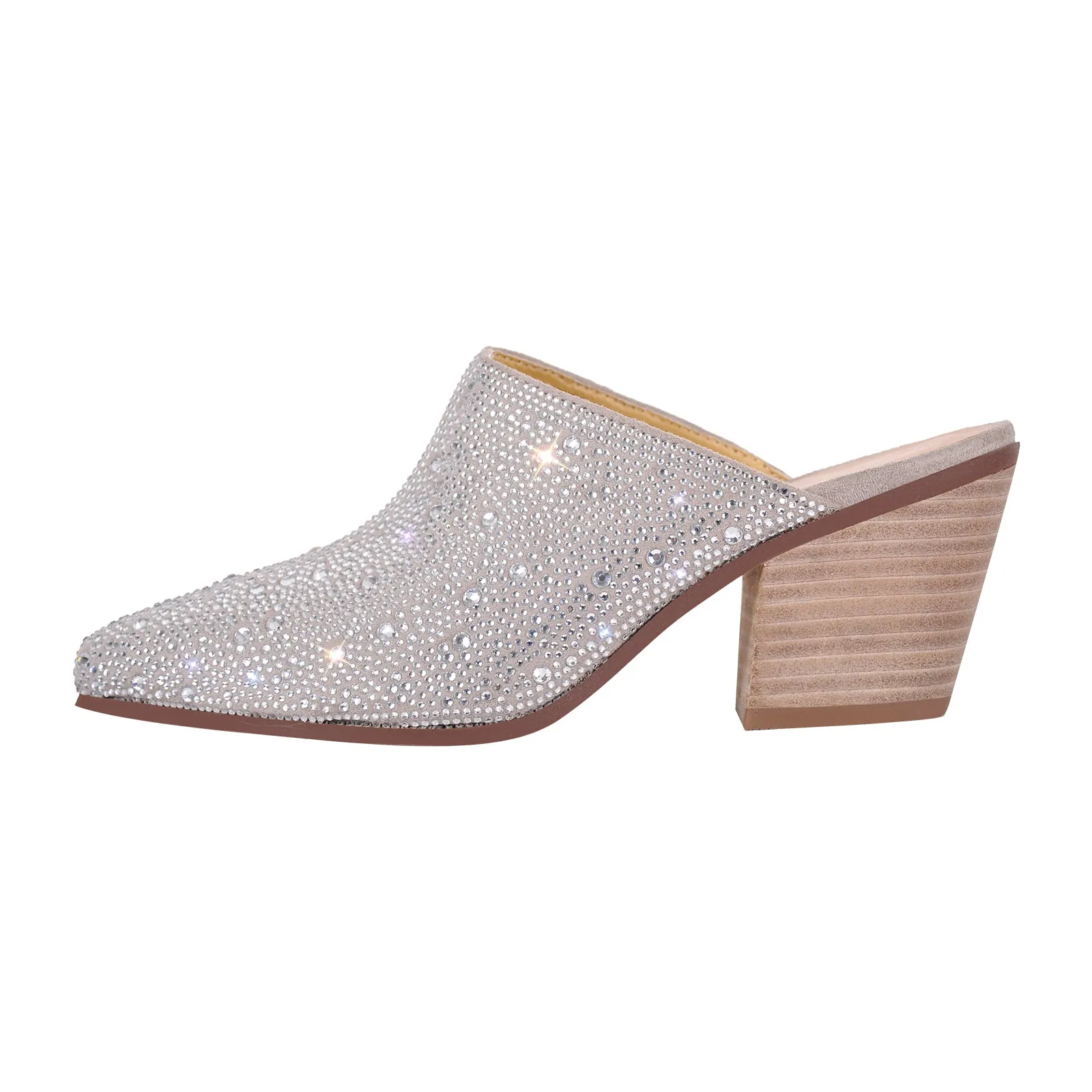Rhinestone Pointed Toe Chunky Heel Mules sold by Onlymaker