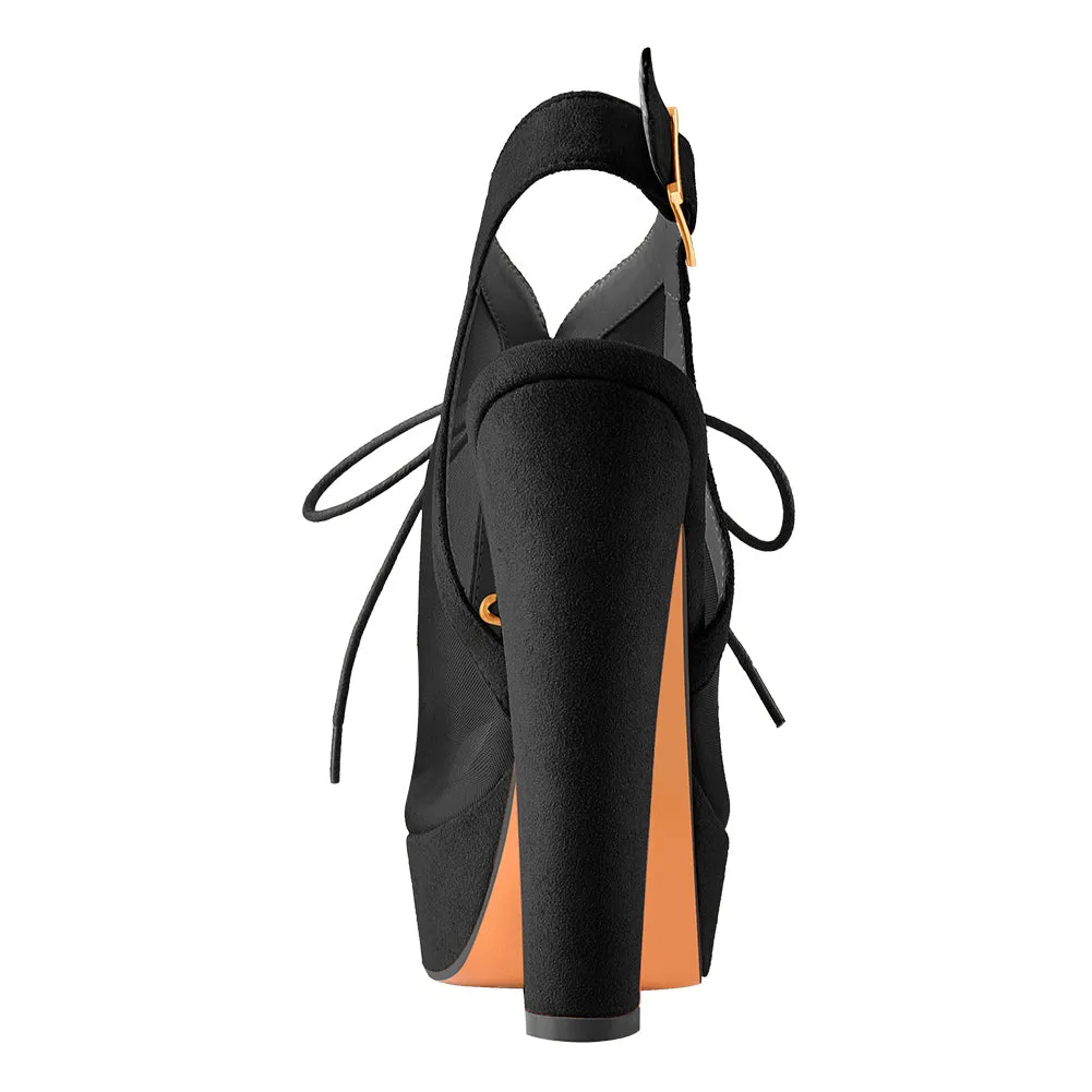 Platform Lace up Slingback Chunky Heel Ankle Buckle Mesh Sandals sold by Onlymaker product image thumbnail 4