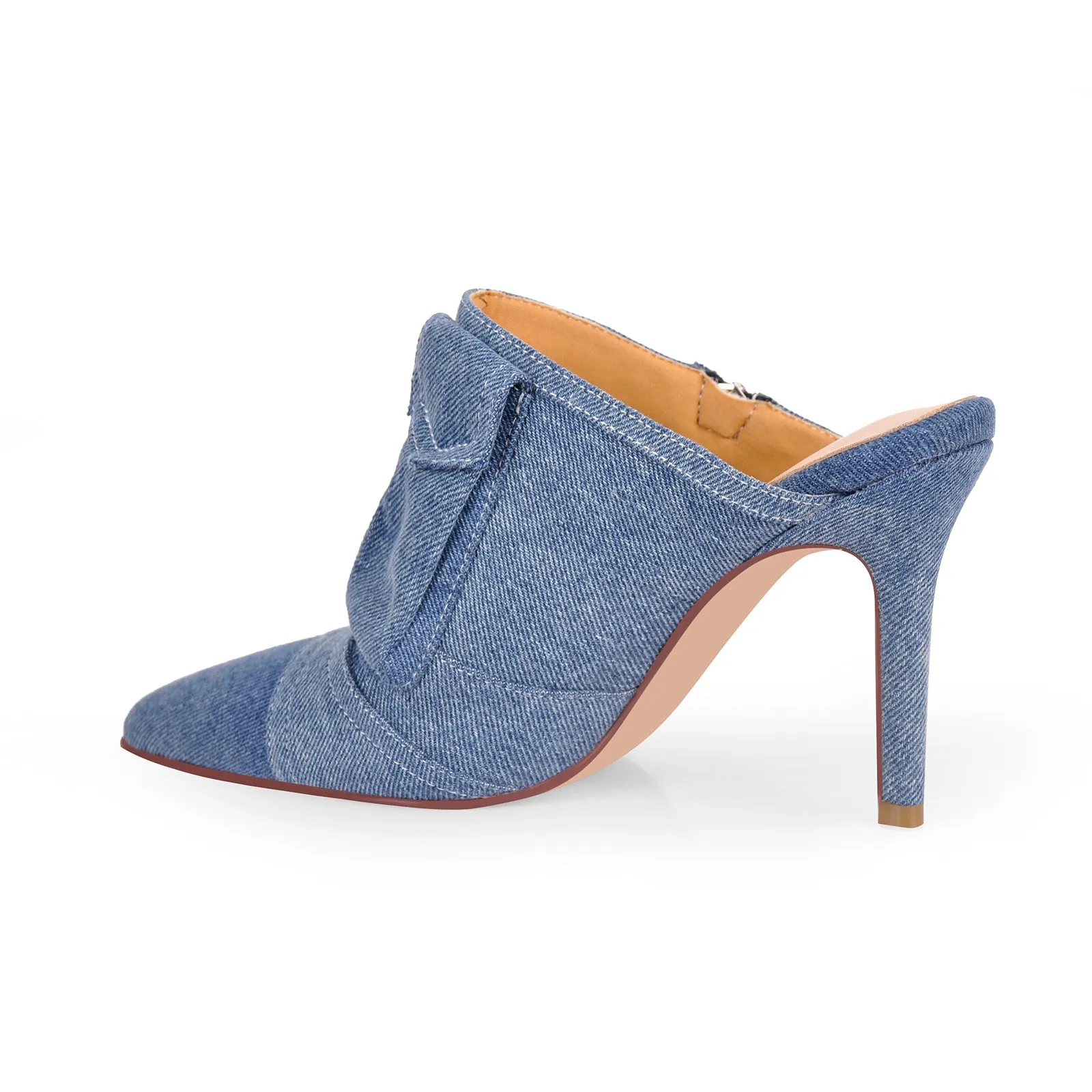 Denim Pointed Toe Stiletto Mules Pumps sold by Onlymaker product image thumbnail 4