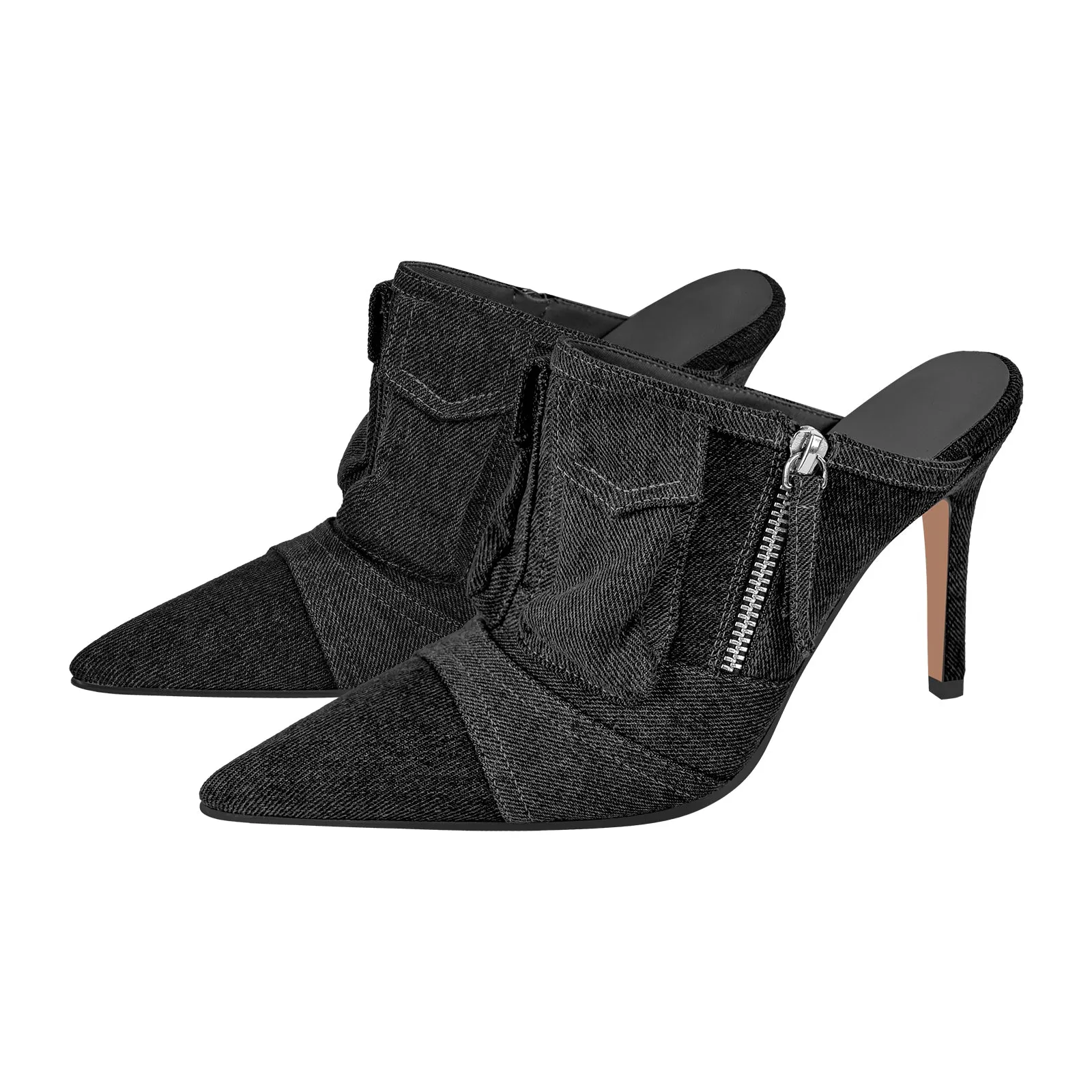 Denim Pointed Toe Stiletto Mules Pumps sold by Onlymaker product image thumbnail 2