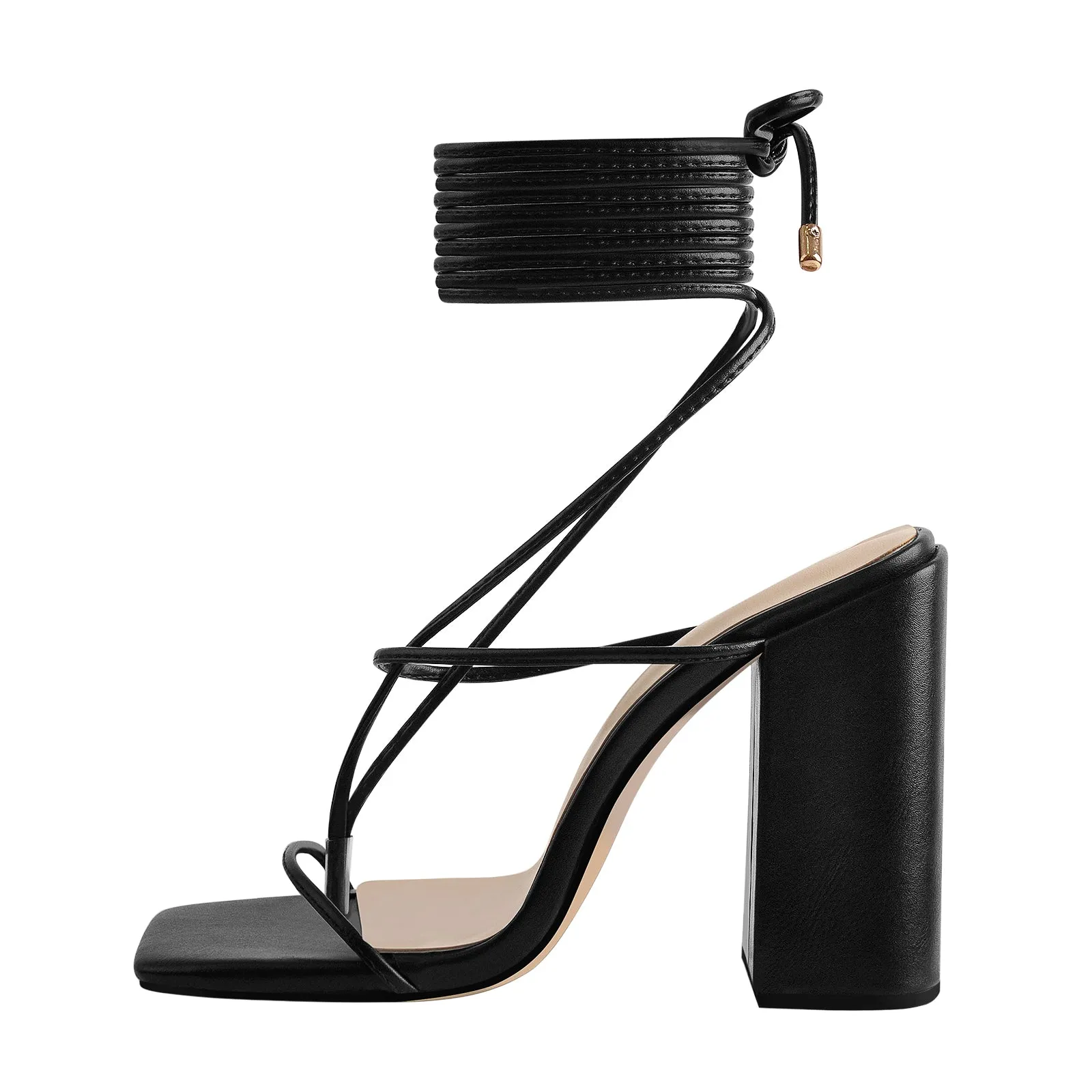 Black Ankle Strap Square Toe Chunky Heels Sandals sold by Onlymaker