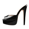 Peep Toe Black Patent Leather Stiletto High Heel Mules Sandals sold by Onlymaker